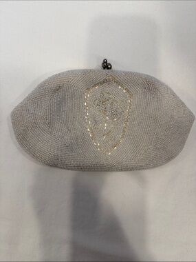Vintage White Beaded Evening Clutch | Hand Beaded Kiss Lock Formal Purse